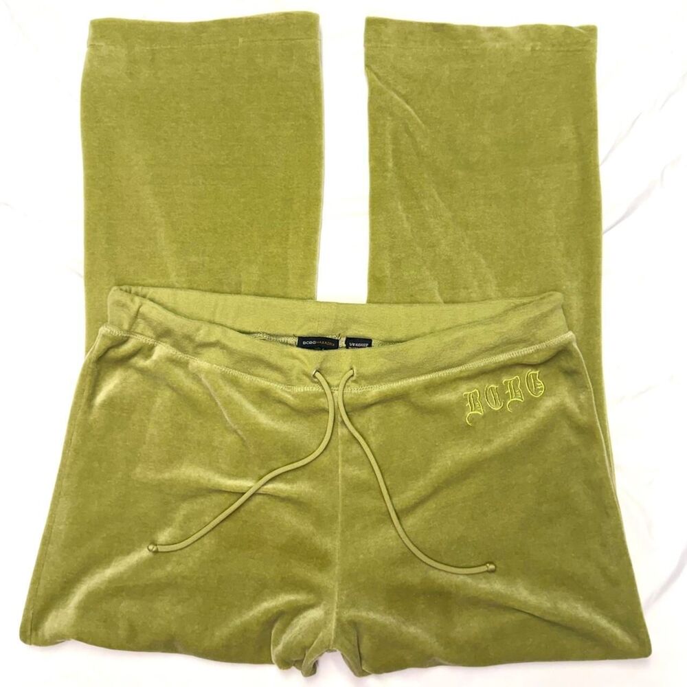 BCBGMAXAZRIA vintage y2k velour olive green flare tracksuit pants size 1x